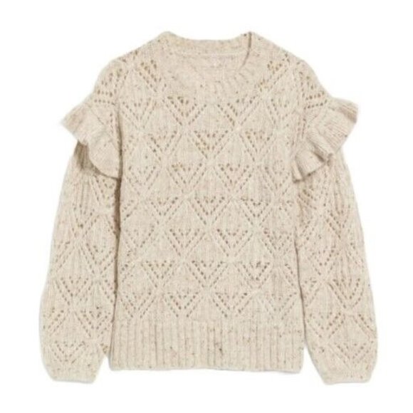 Old Navy Ruffle-Trim Pointelle-Knit Sweater Plus Size 3X Cream Oatmeal 742590 - Picture 1 of 12